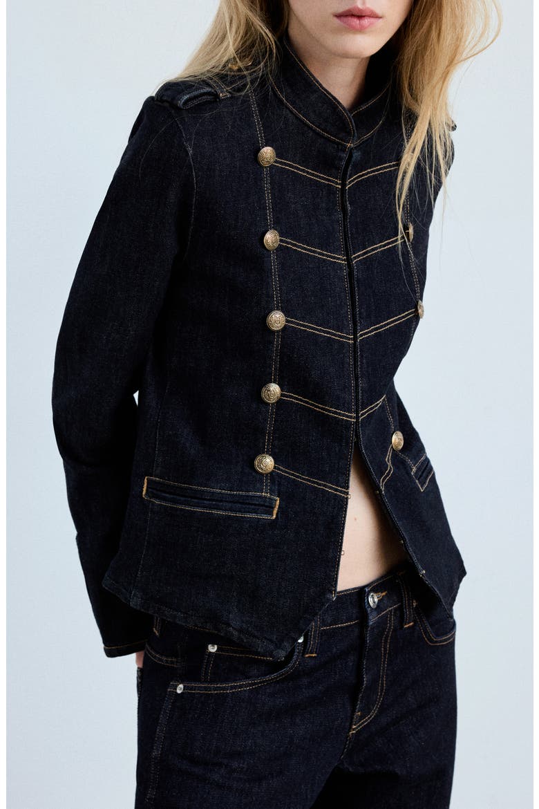 Candela Frog Fastening Denim Jacket, Main, color, OPEN BLUE