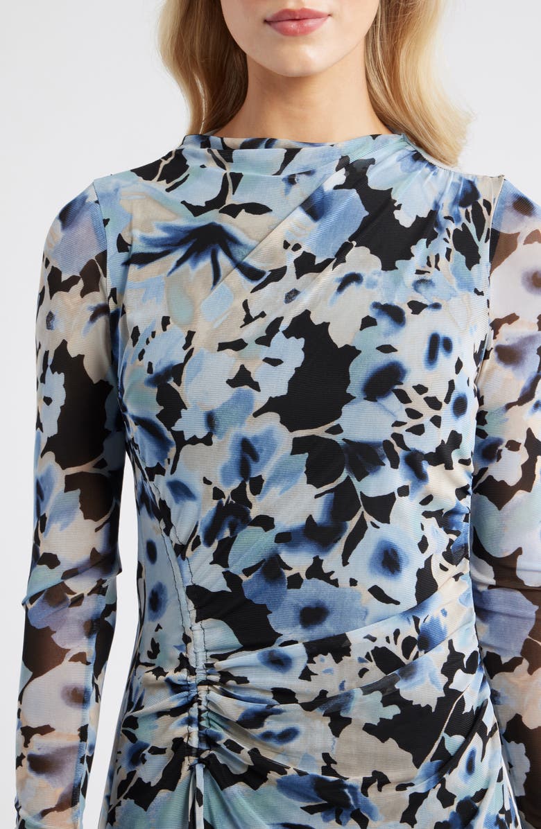 Anne Klein Ruched Long Sleeve Maxi Dress, Alternate, color, Anne Black Multi