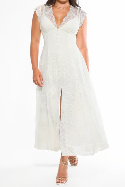 Shapewear Boho Floral Lace Front Slit Maxi Dress