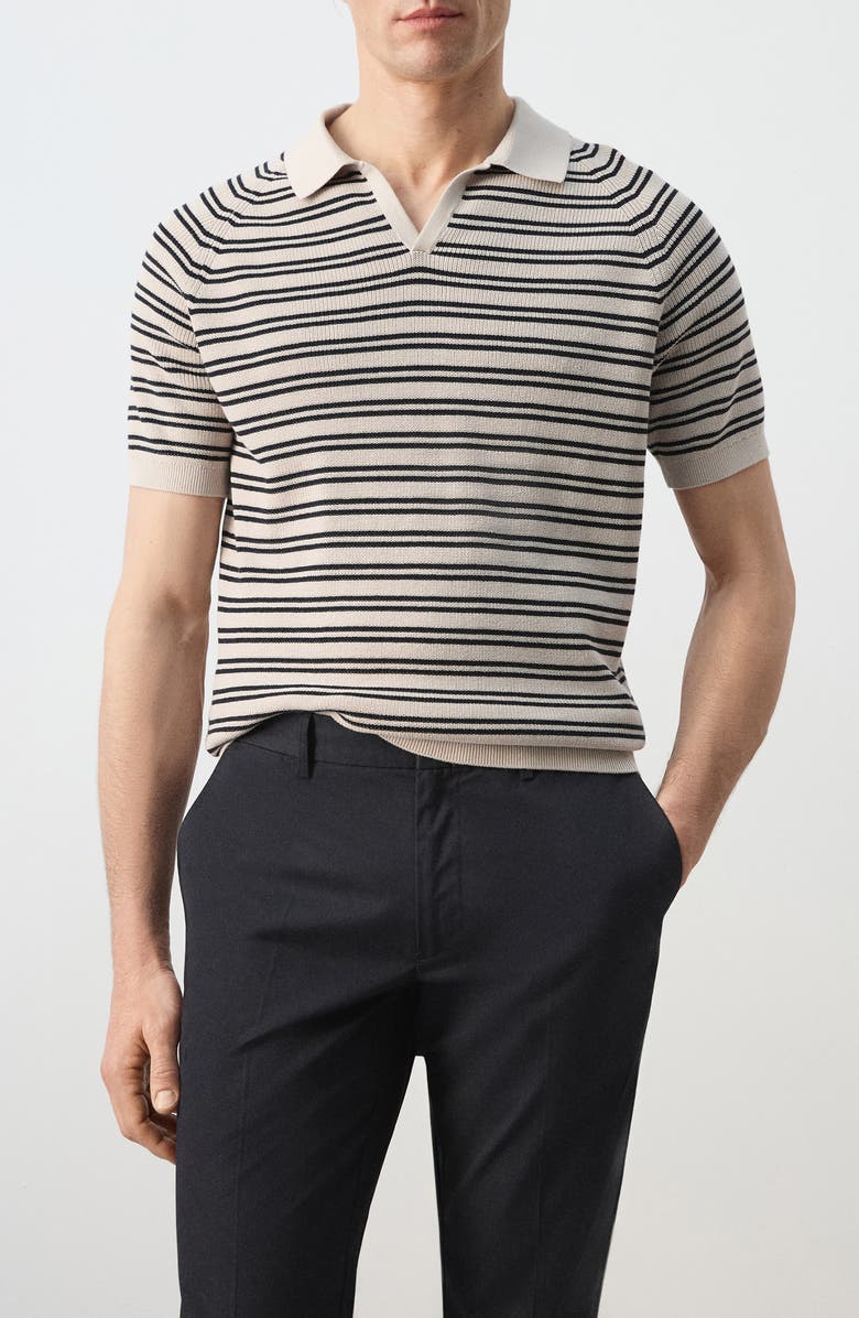 MANGO Stripe Knit Polo, Main, color, Beige
