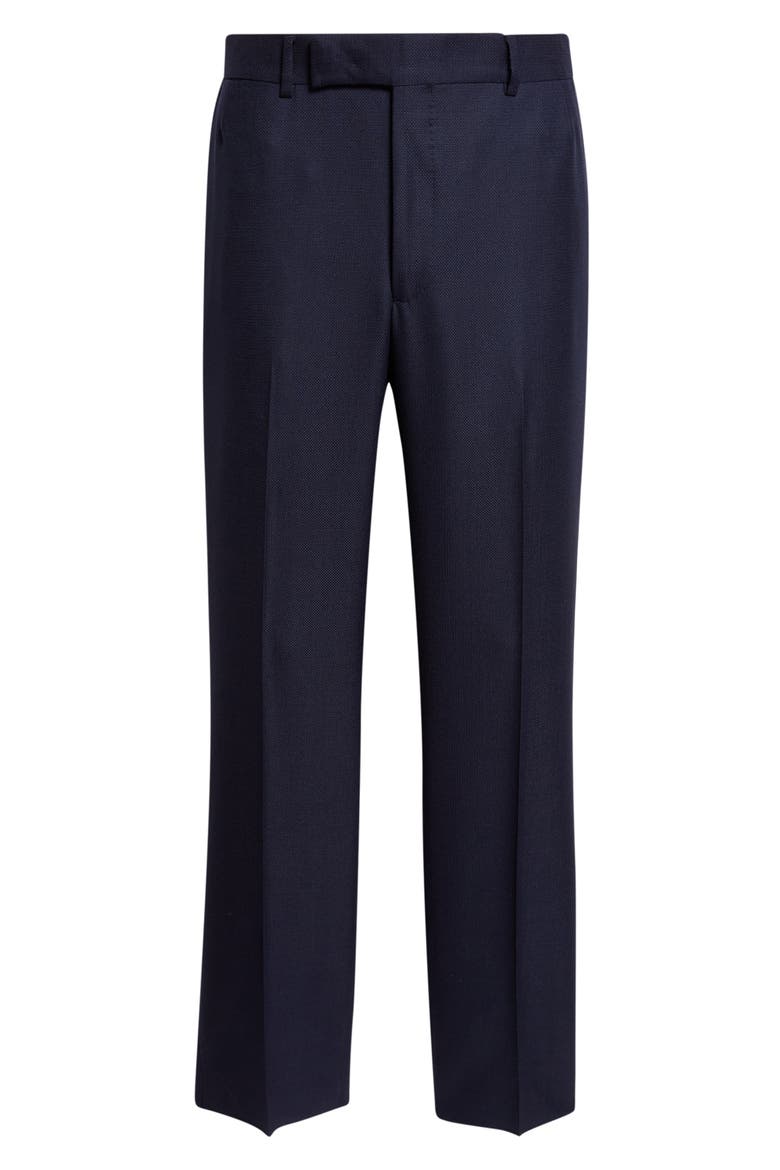 Flat Front Wide Leg Virgin Wool Trousers, Alternate, color, NAVY