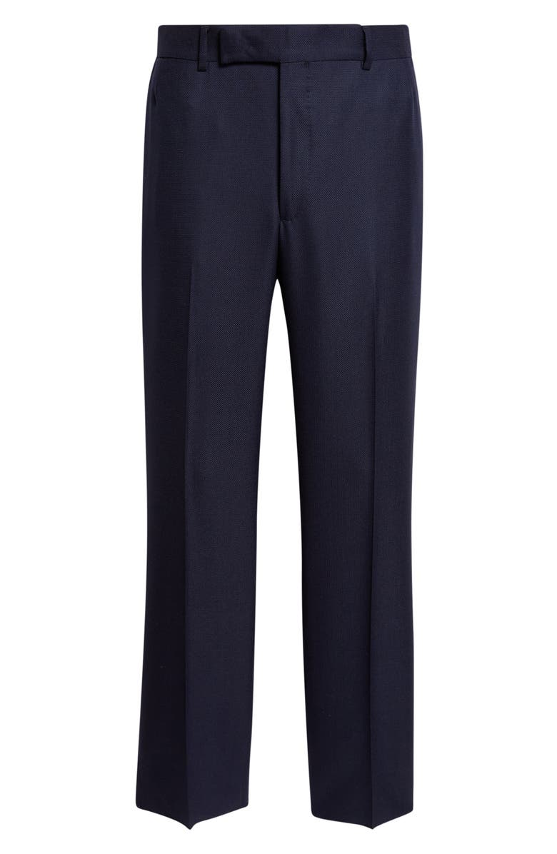 Thom Sweeney Flat Front Wide Leg Virgin Wool Trousers, Main, color, Navy
