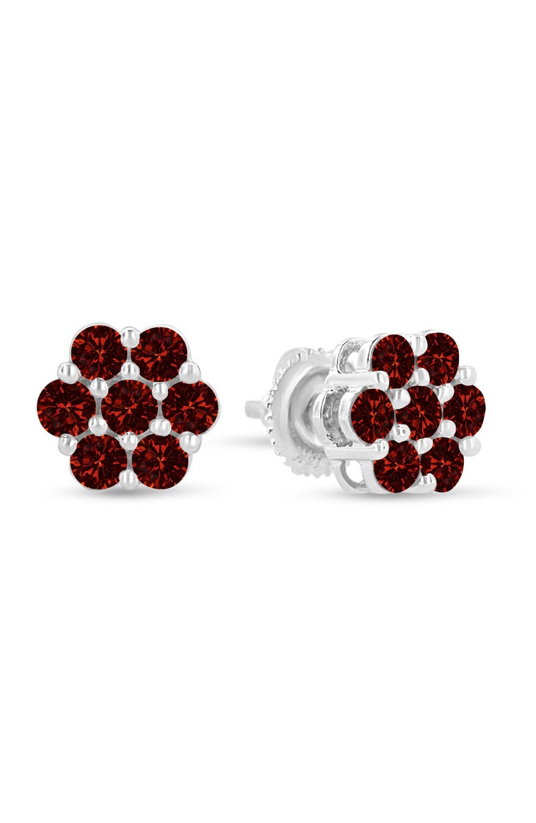 Haus of Brilliance 14K White Gold 1.0 Ct Red Diamond Prong 7 Stone Floral Stud Earrings, Alternate, color, White