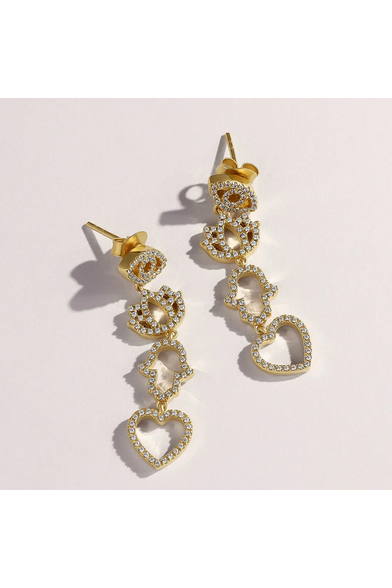 Gold Plated Multi Charm Women's Dangle Earrings - Radiant Insight, Alternate, color, Gold