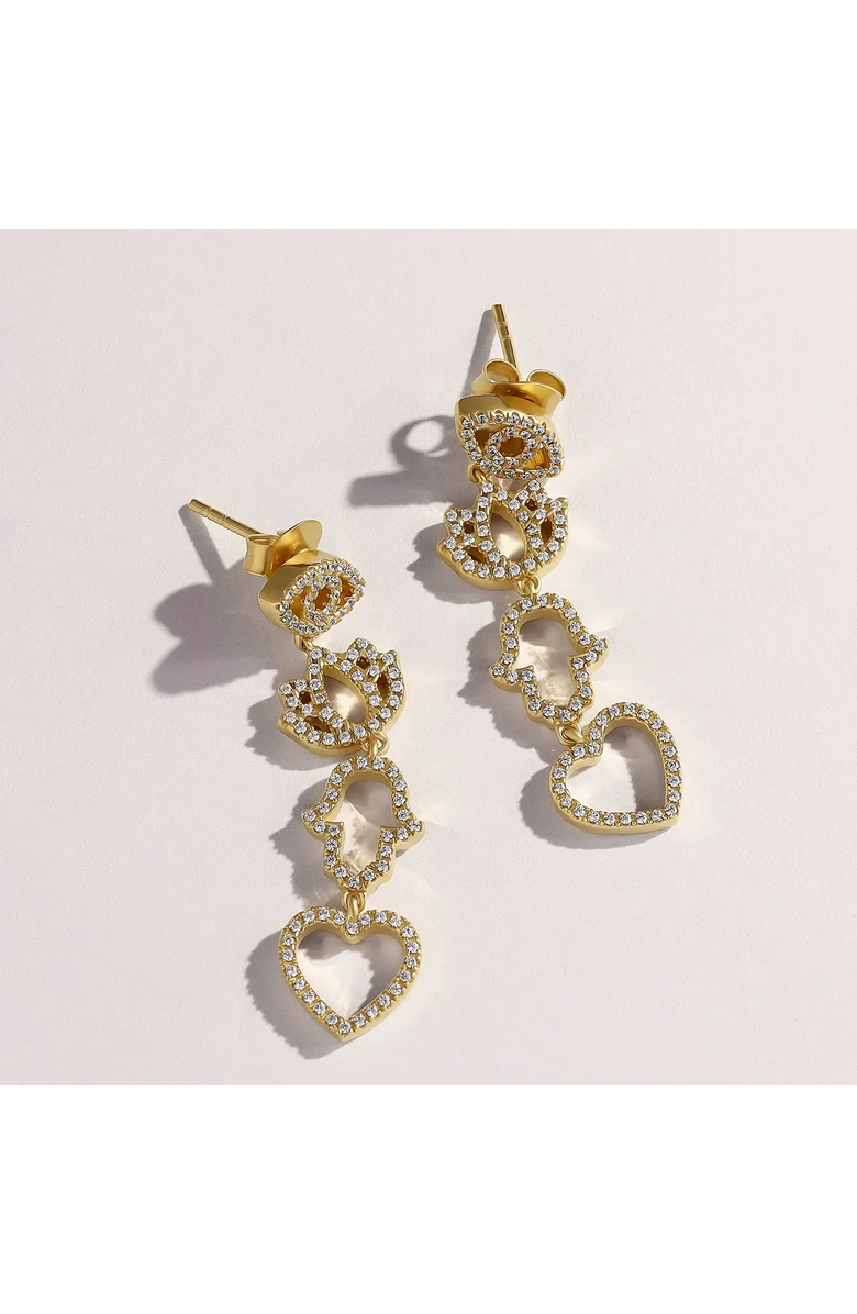 Karma and Luck Gold Plated Multi Charm Dangle Earrings Radiant Insight, Alternate, color, Gold