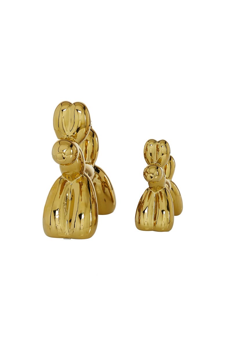 Goldtone Ceramic Balloon Dog Sculpture - Set of 2, Alternate, color, GOLD