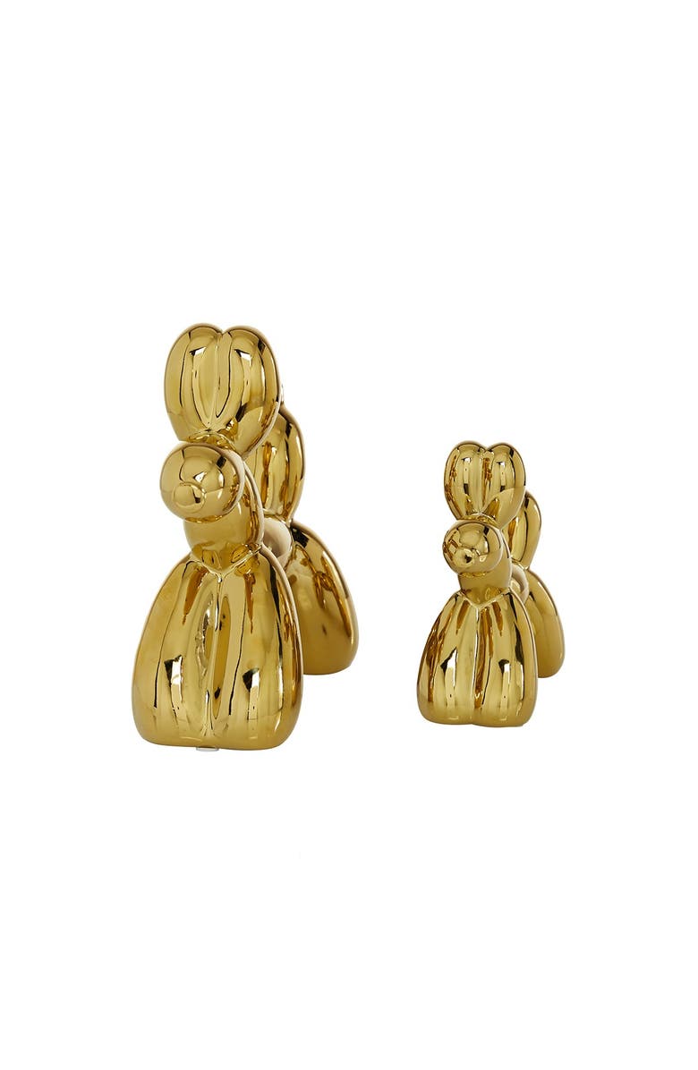 WILLOW ROW Goldtone Ceramic Balloon Dog Sculpture - Set of 2, Alternate, color, Gold