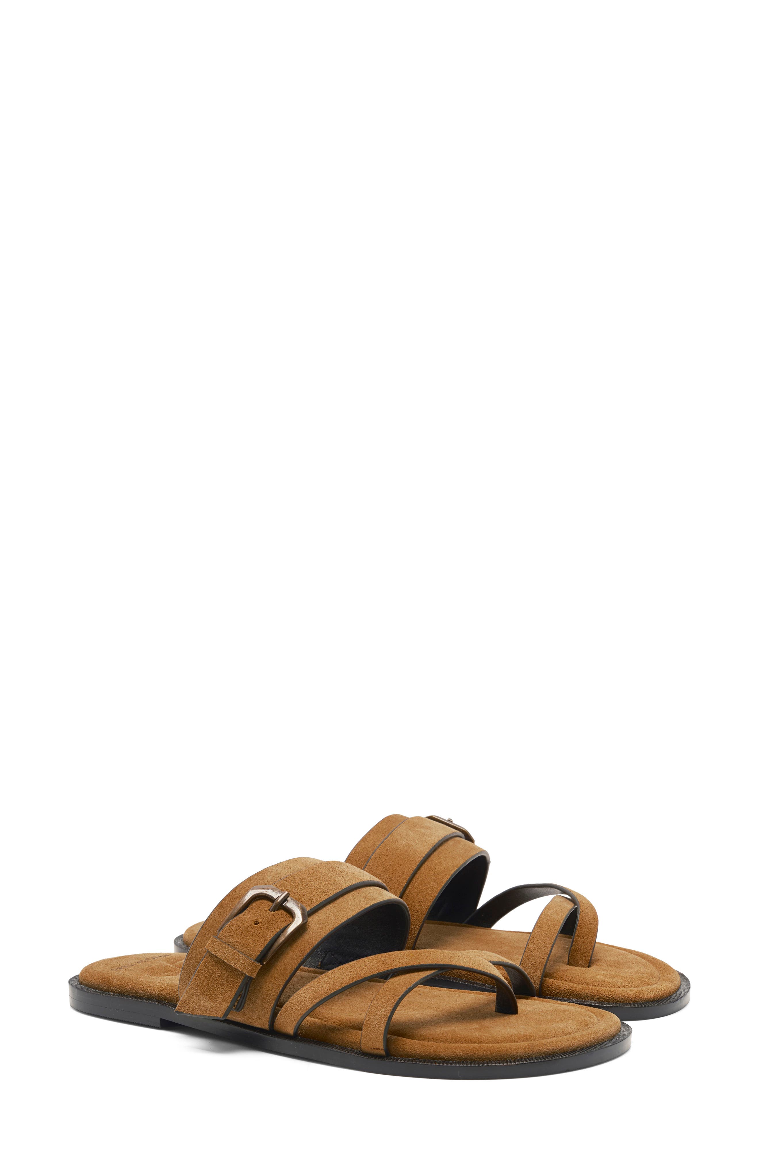 Belted Cross Strap Slide Sandal, Alternate, color, DRIFTWOOD TAN SUEDE