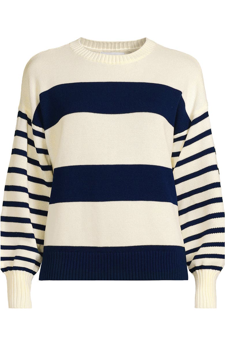 Lands' End Drifter Jersey Crewneck Sweater, Alternate, color, Navy/Fresh Ivory Wide Stripe