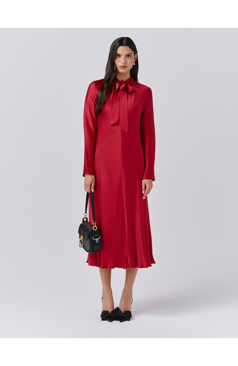 Ghost London Stephanie Satin Tie Neck Midi Dress, Main, color, Red