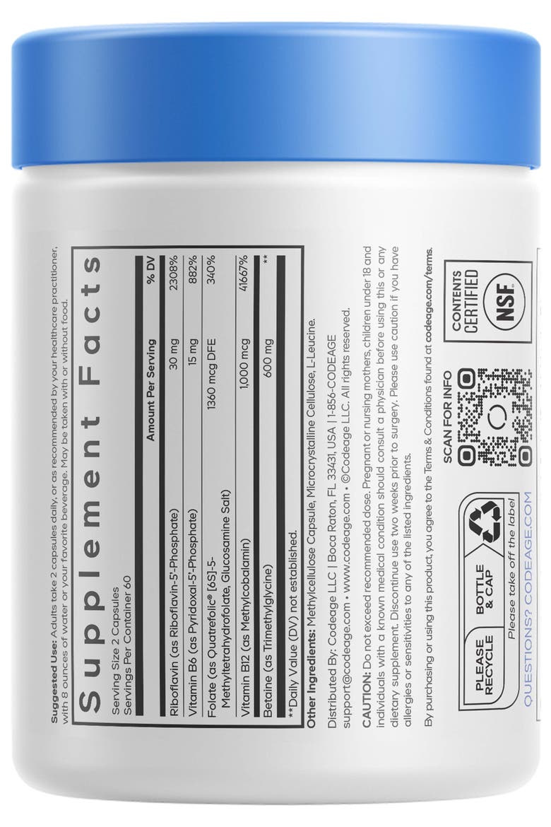 Methylfolate B Complex+ Folate Riboflavin B6 & B12, Alternate, color, White