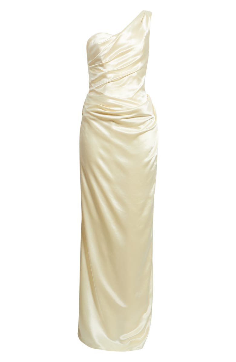HOUSE OF CB Caprice One-Shoulder Satin Gown, Alternate, color, Lemon