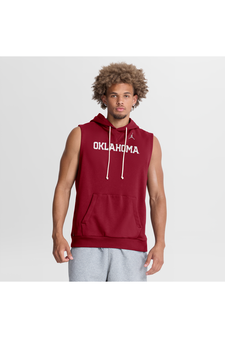 Men's Jordan Brand  Crimson Oklahoma Sooners 2026 Sideline Sleeveless Dri-FIT Hoodie, Main, color, Crimson