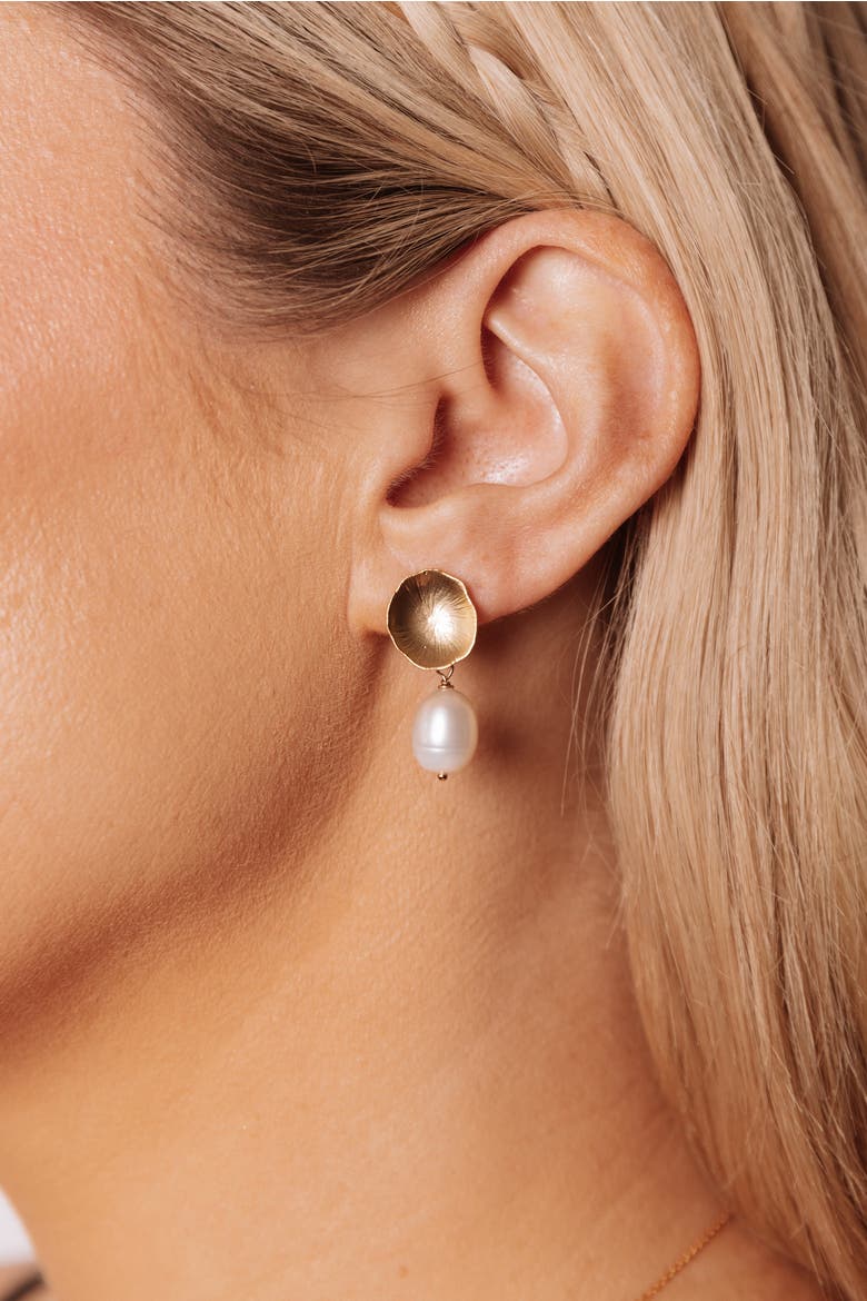 Dylan Pearl Earrings, Alternate, color, Gold