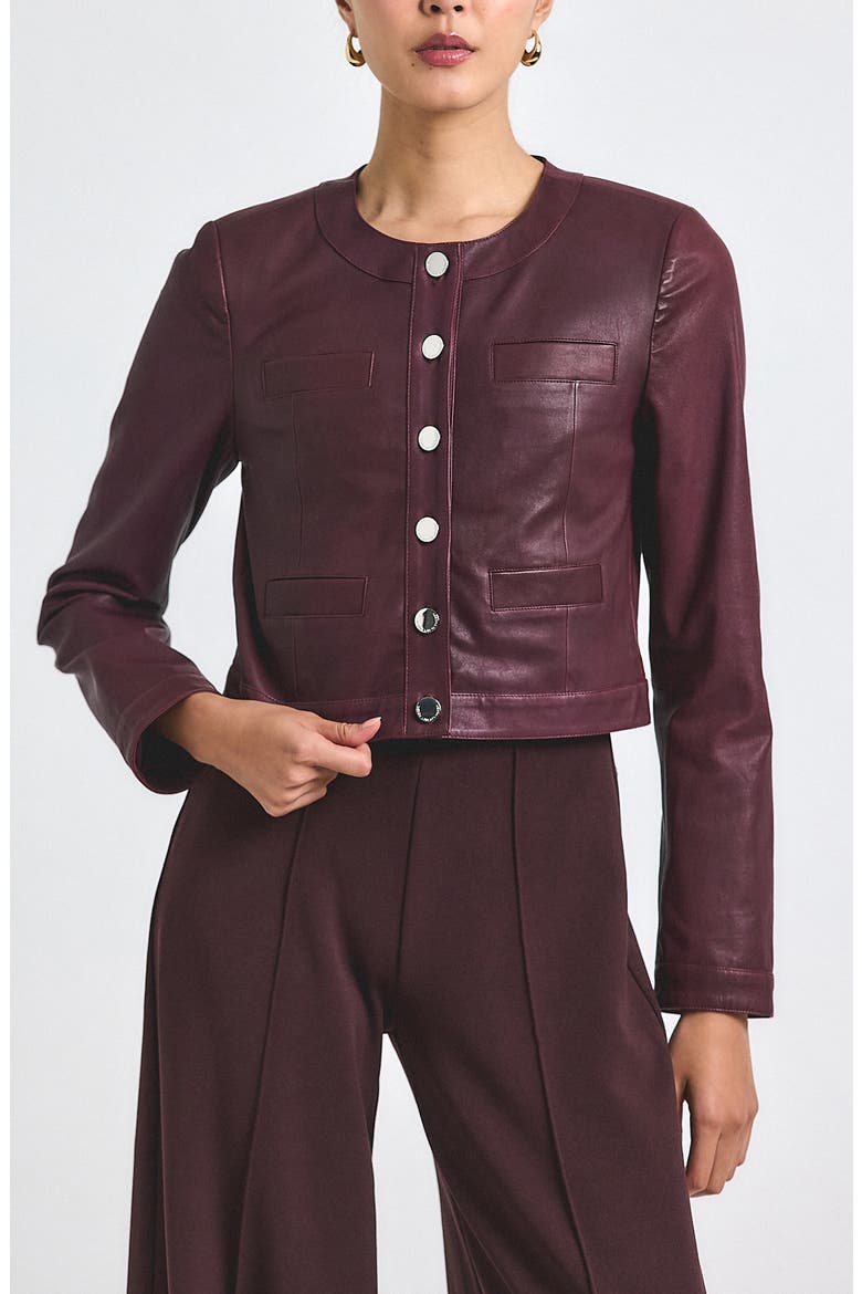 Penny Crop Stretch Leather Jacket, Main, color, BLACK CHERRY