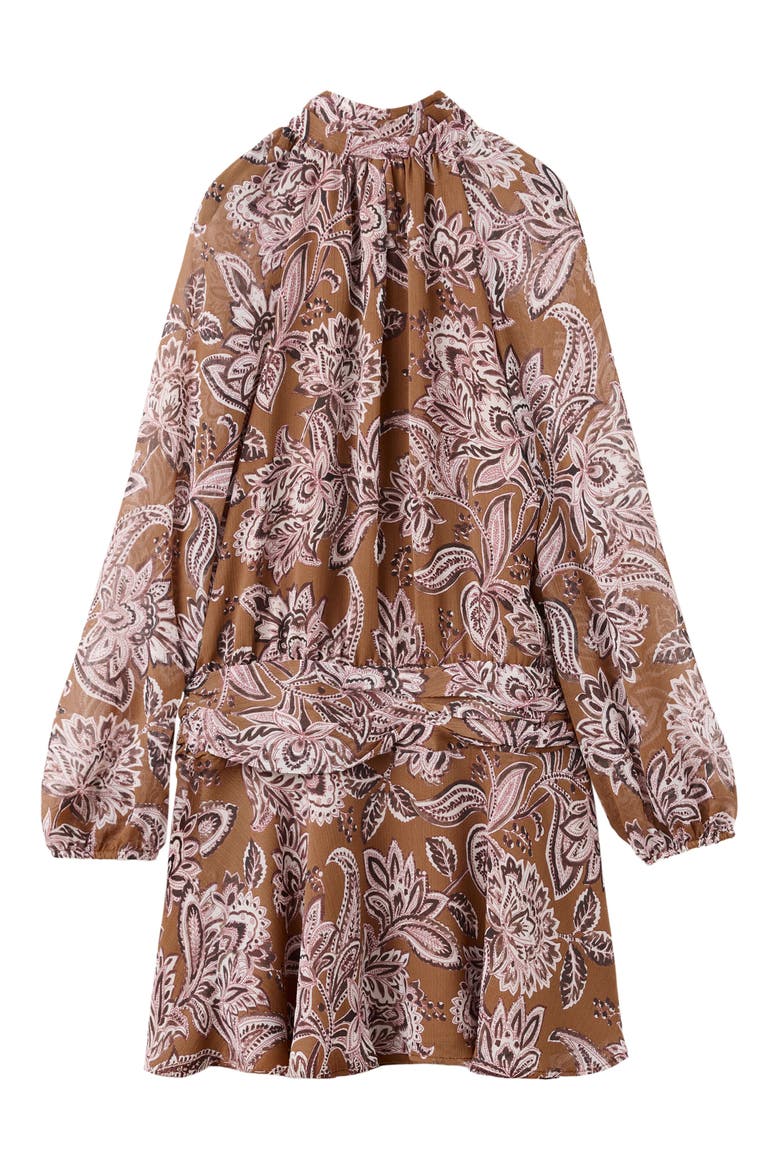 Print Gathered Long Sleeve Minidress, Main, color, BURNT ORANGE