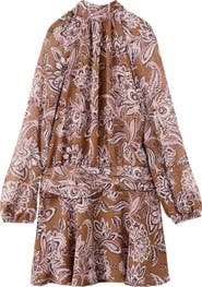 MANGO Print Gathered Long Sleeve Minidress