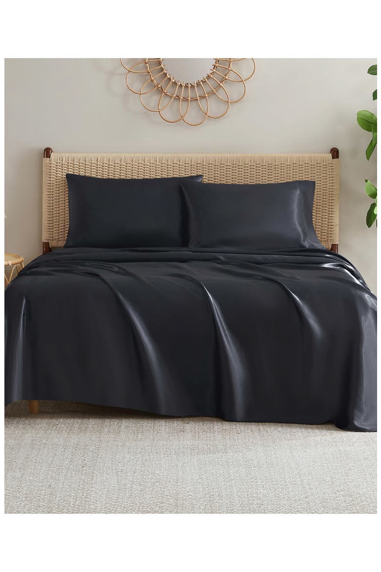 Silky Satin Sheet Set, Alternate, color, JET BLACK