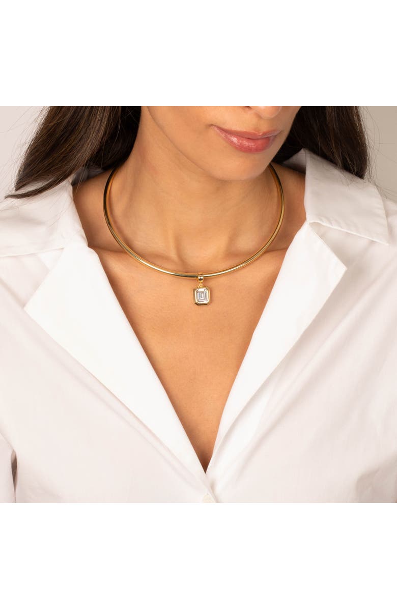 BY ADINA EDEN Colored CZ Emerald Bezel/ Solid Tube Open Collar Pendant Necklace, Alternate, color, Gold