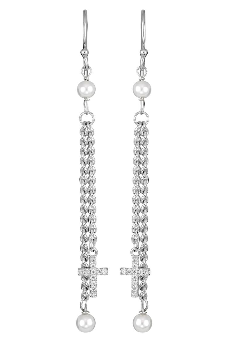 Imitation Pearl & Cross Linear Drop Earrings video