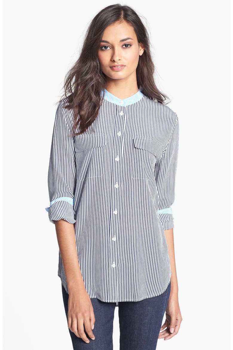 'Slim Signature' Silk Shirt, Main, color, PEACOAT/ BRIGHT WHITE