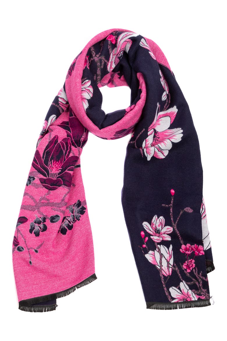 Floral Pattern Reversible Scarf, Alternate, color, NAVY COMBO