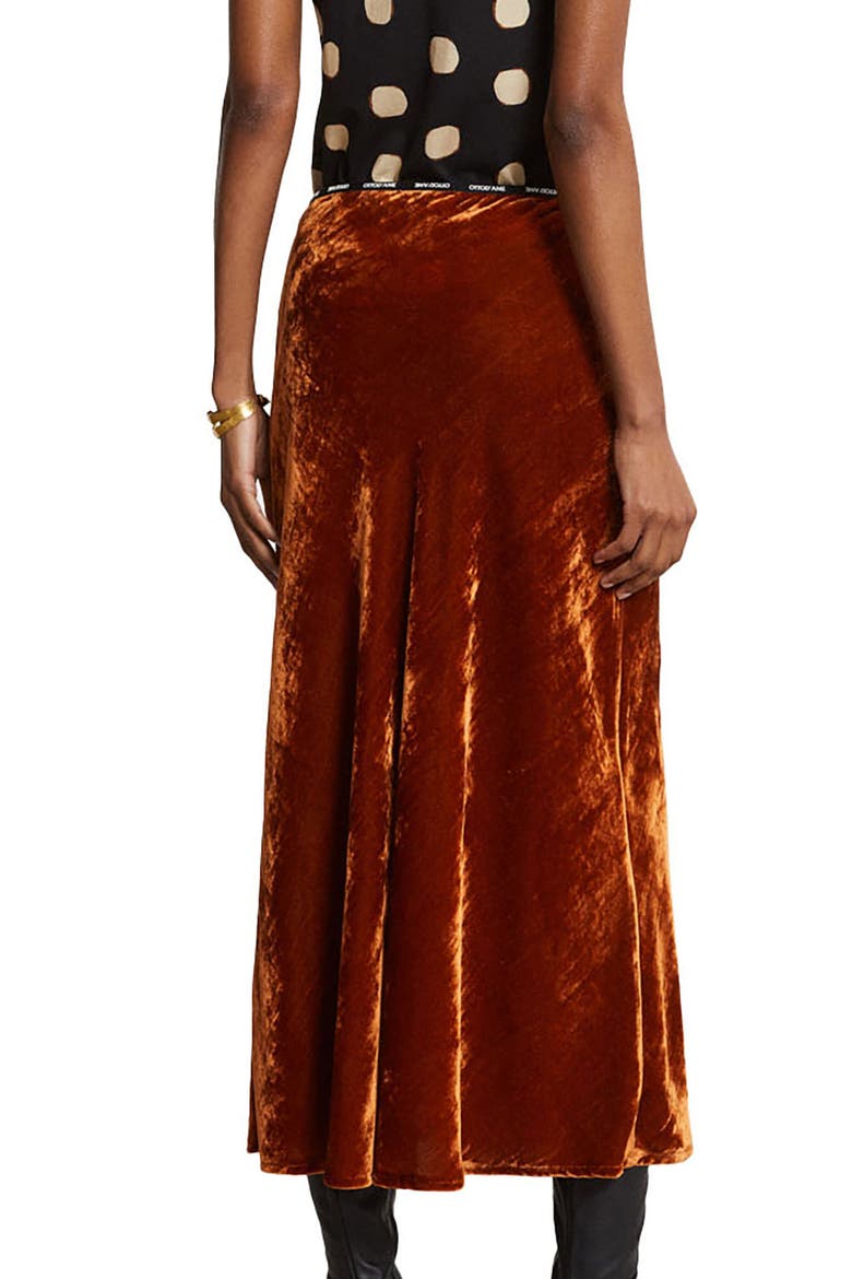 Soft Velvet Midi Skirt, Alternate, color, Brown