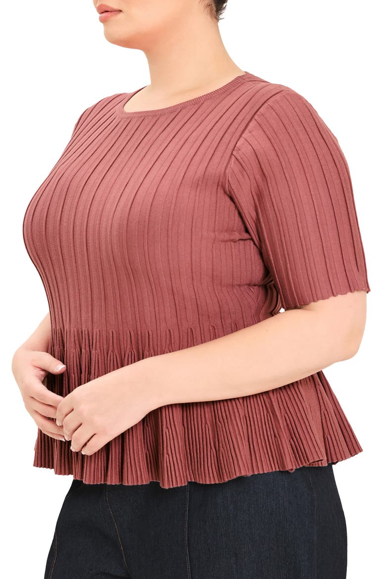 Ribbed Peplum Sweater, Alternate, color, MARSALA