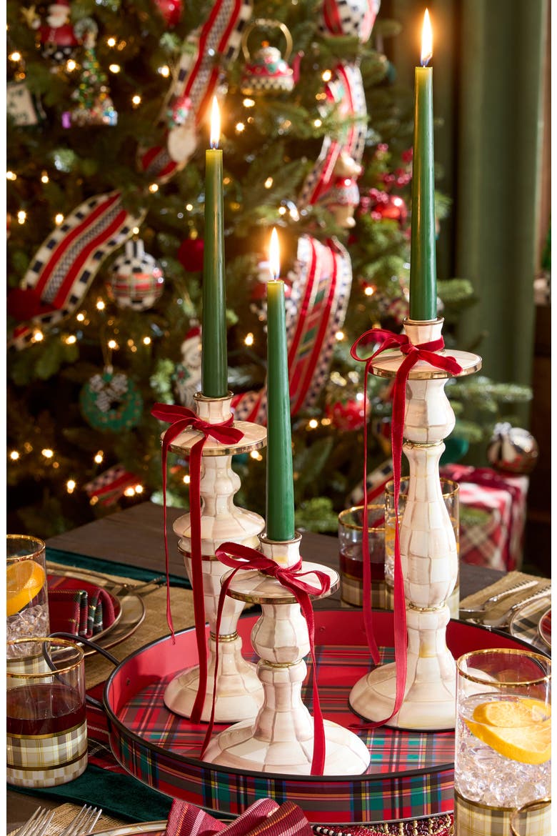 Small Mocha Check Candlestick Holder, Alternate, color, MOCHA