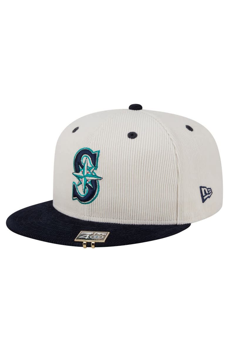 New Era Men's New Era Cream/Navy Seattle Mariners Two-Tone Corduroy 59FIFTY Fitted Hat, Alternate, color,