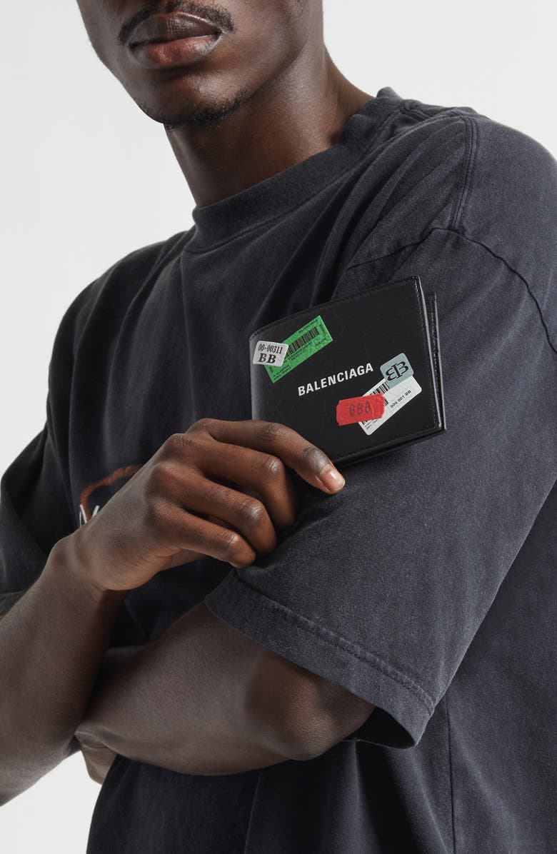 Balenciaga Sticker Square Leather Bifold Wallet, Alternate, color, Black/ Multicolor