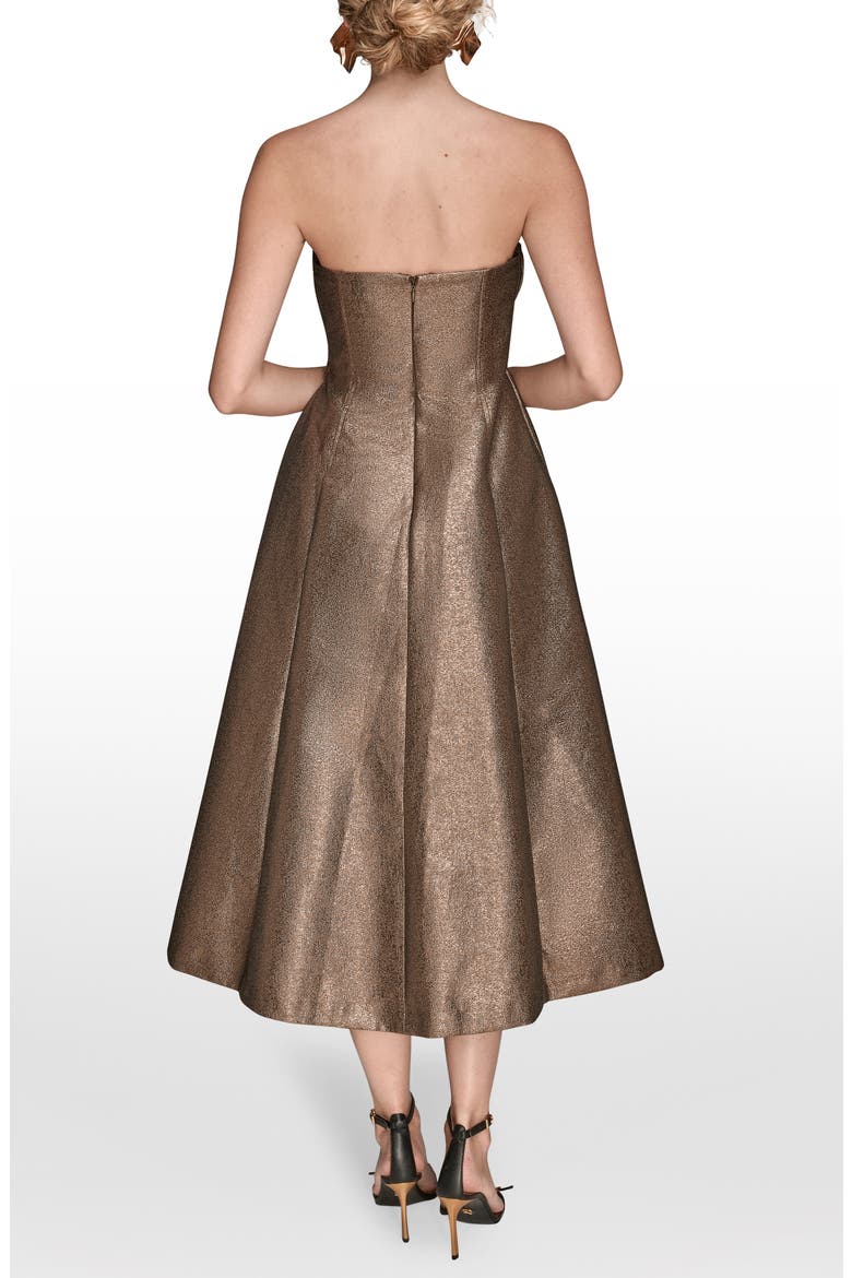 Metallic Pleated Strapless Fit & Flare Cocktail Dress, Alternate, color, VICUNA