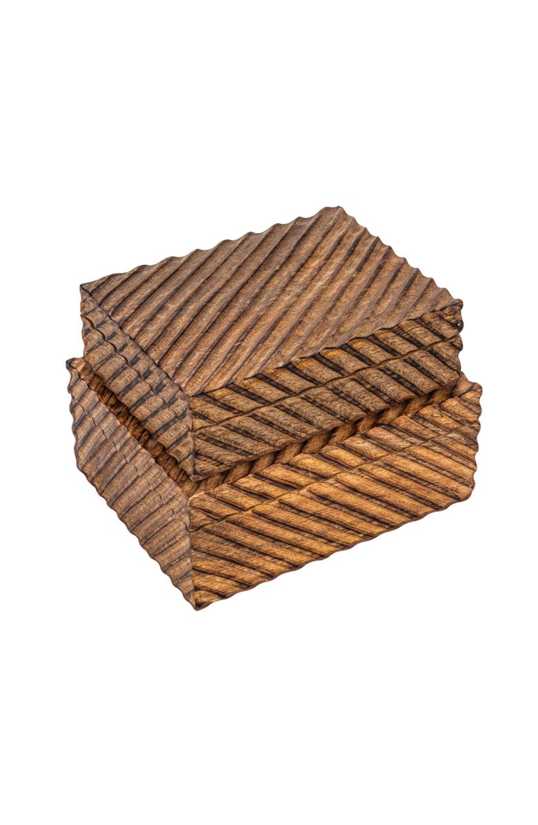 Storied Home Hand-Carved Mango Wood Nesting Boxes with Burnt Finish, Grey, Set of 2, Main, color, Grey