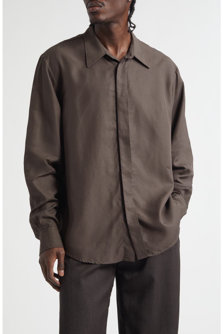 Evening Button-Up Shirt, Main, color, DRAPING BROWN LIQUID TENCEL