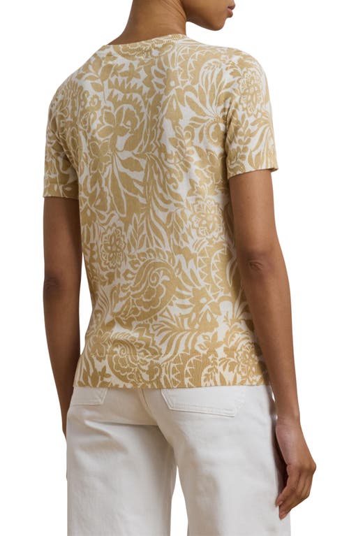 Ralph Lauren Petite Floral Cotton-blend Short-sleeve Sweater In Cream Multi