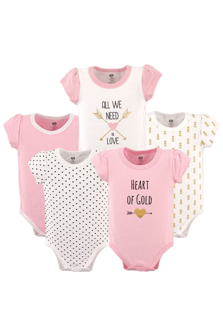 5pk Of Soft Cotton One-pieces, Main, color, Heart