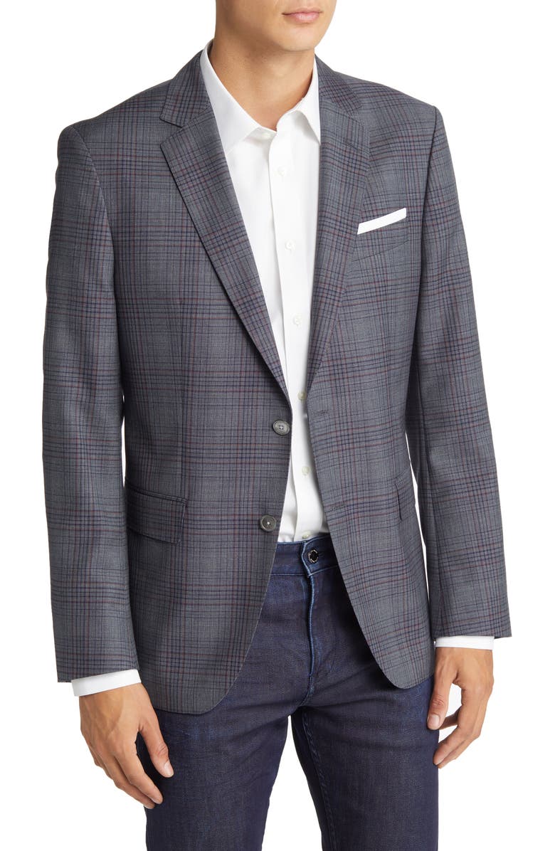 BOSS Hutson Slim Fit Plaid Wool Sport Coat, Main, color,