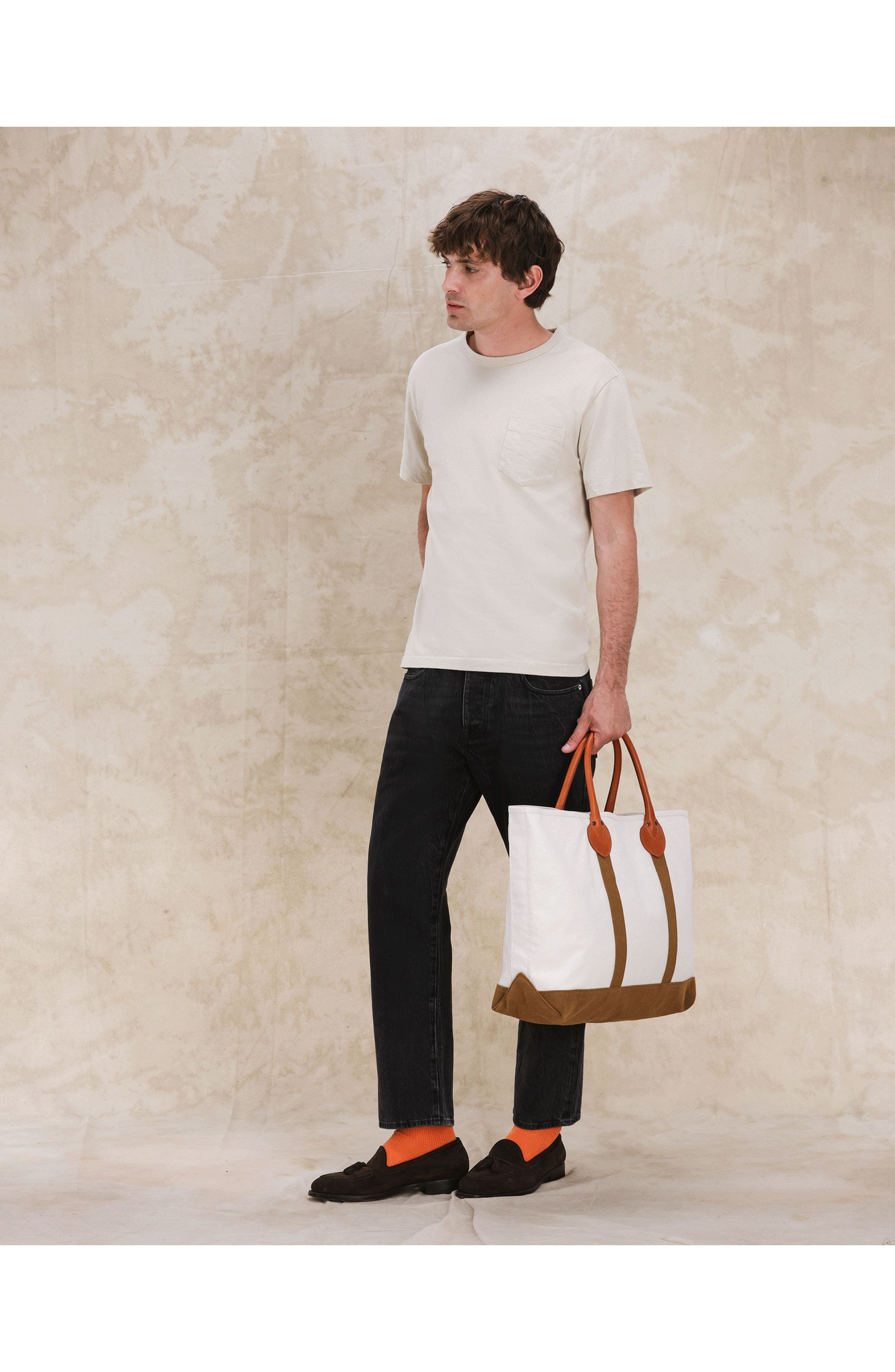 Fortela Port Canvas Bag with Leather Handles, Alternate, color, Off White