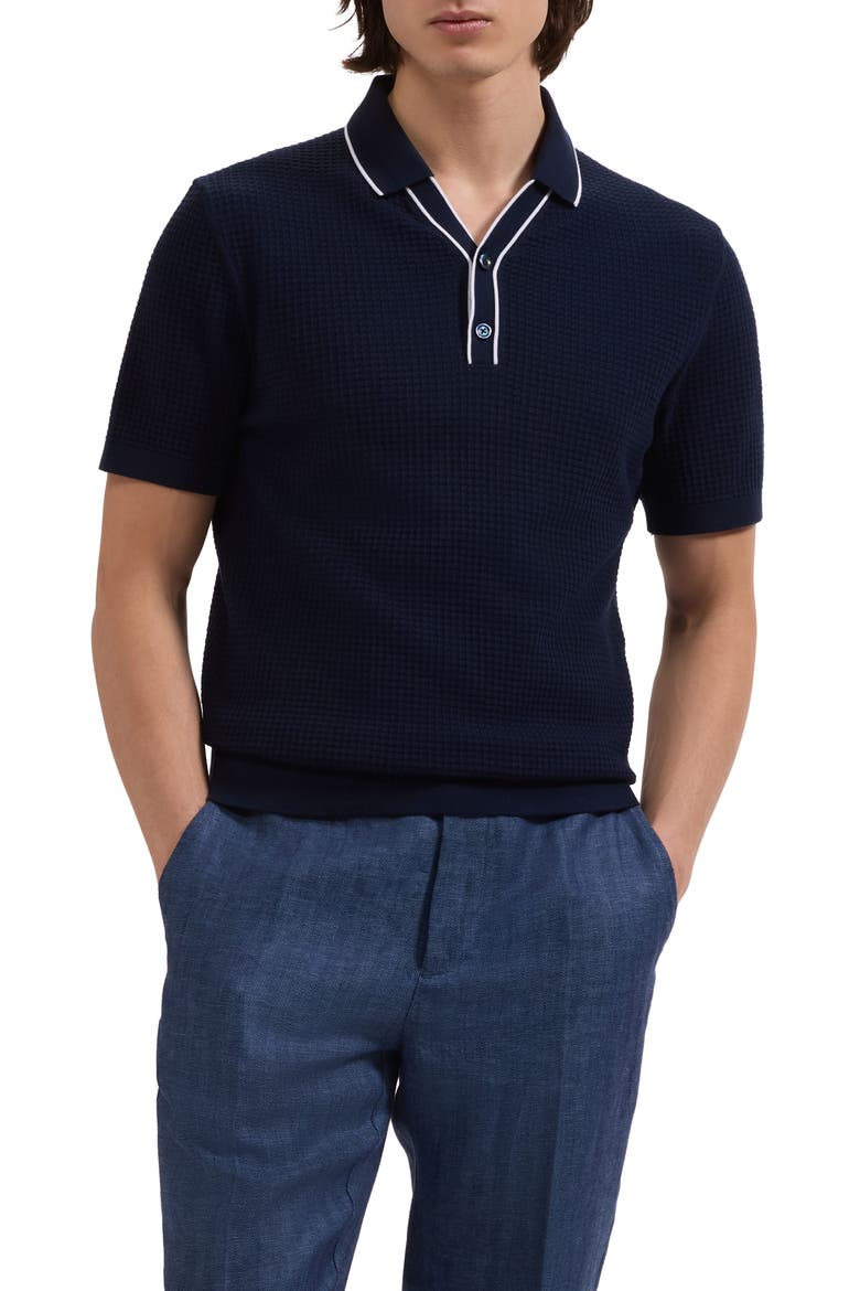 Waffle Stitch Polo Sweater, Main, color, NAVY