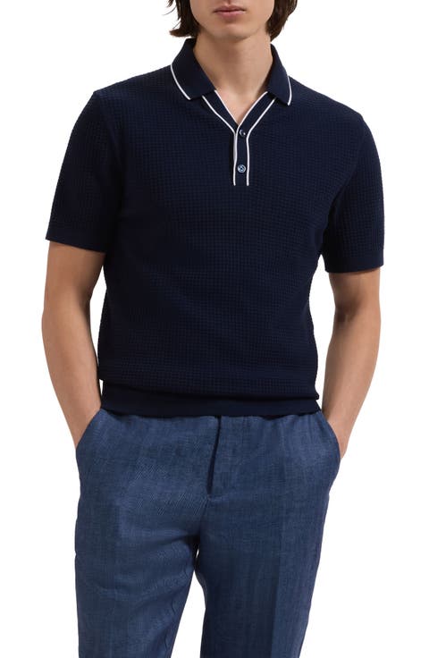 Waffle Stitch Polo Sweater