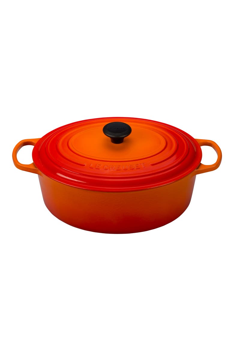 Signature 8-Quart Oval Enamel Cast Iron French/Dutch Oven, Main, color, FLAME