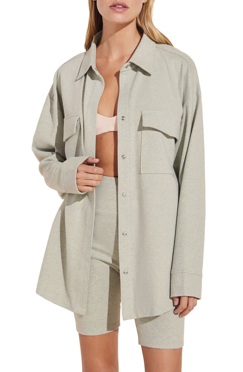 Eberjey Luxe Sweats Stretch Cotton Snap Shacket, Main, color,