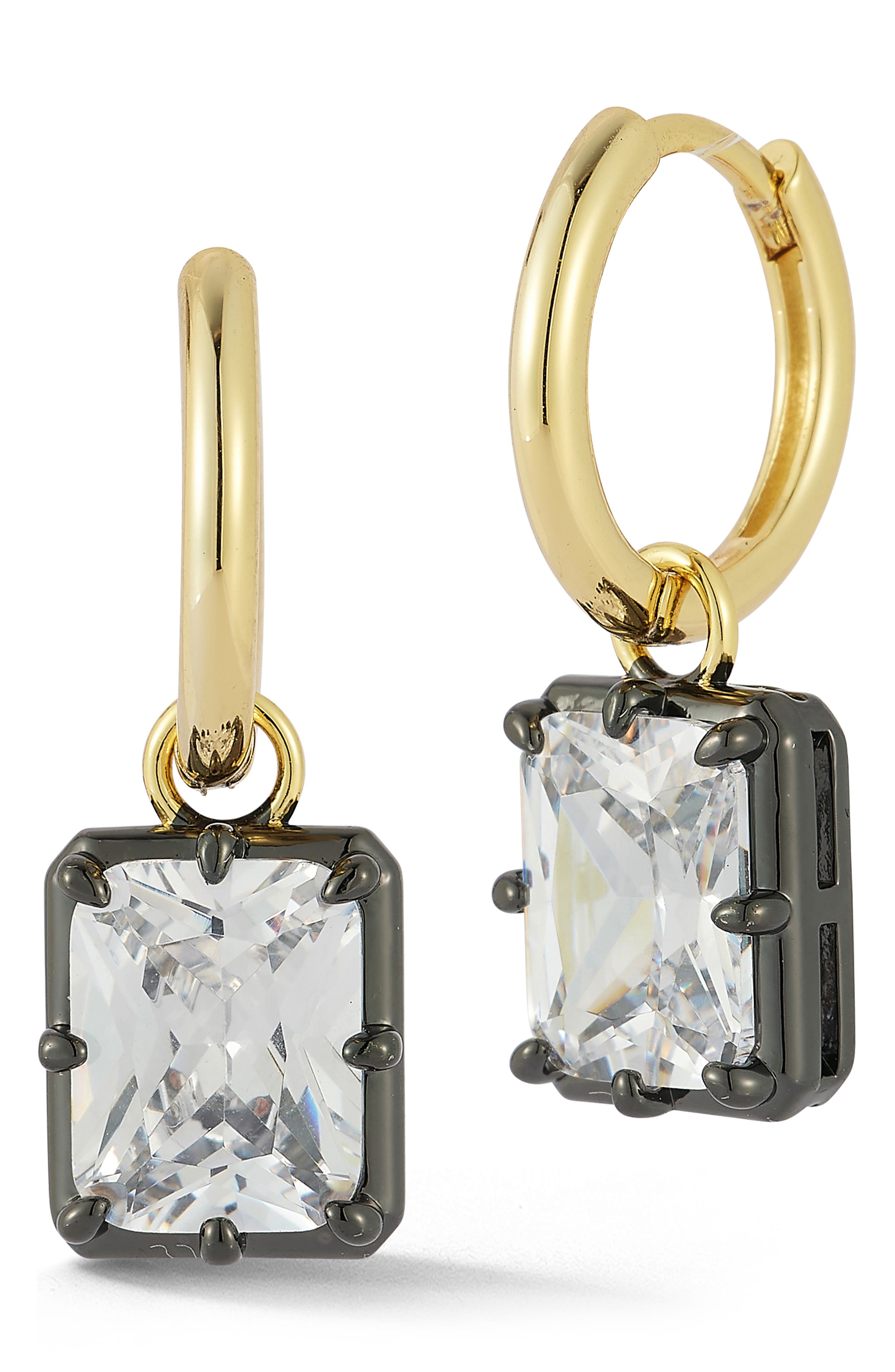 Cubic Zirconia Drop Huggie Hoop Earrings
