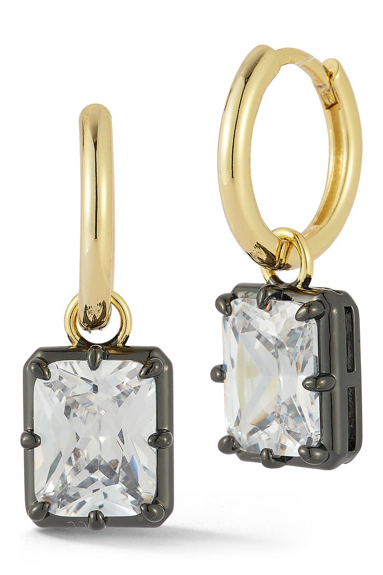 Cubic Zirconia Drop Huggie Hoop Earrings, Main, color, GOLD