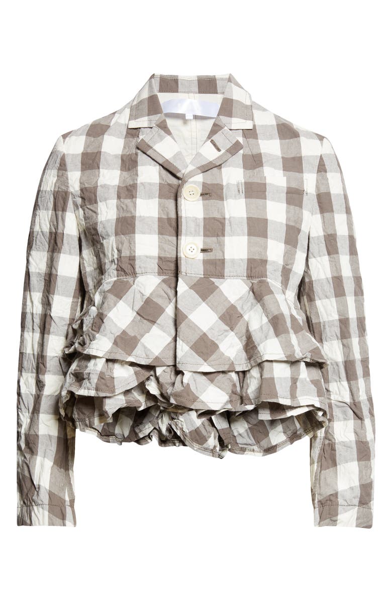 Tao Comme des Garçons Gingham Crinkled Cotton & Linen Peplum Jacket, Main, color, Gray/ White