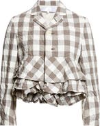 Tao Comme des Garçons Gingham Crinkled Cotton & Linen Peplum Jacket