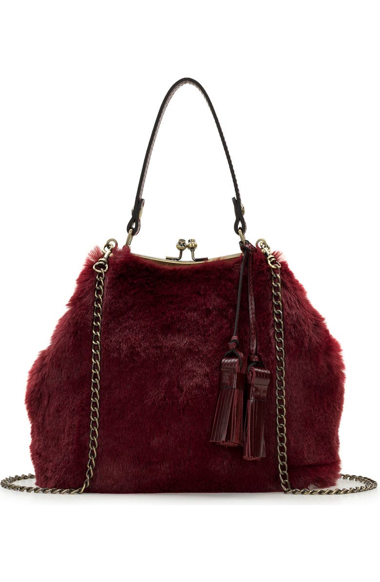 Patricia Nash Laureana Faux Fur Frame Top Shoulder Bag, Main, color, Oxblood