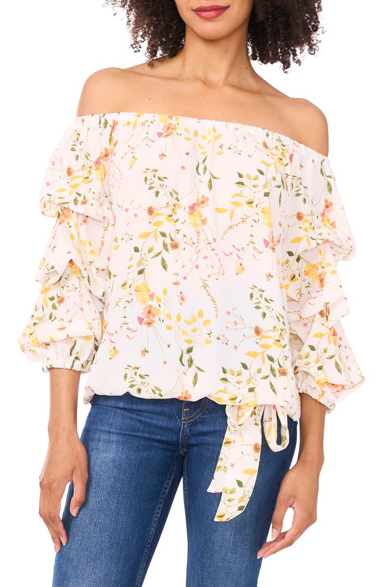 CeCe Floral Off the Shoulder Balloon Sleeve Top, Main, color,