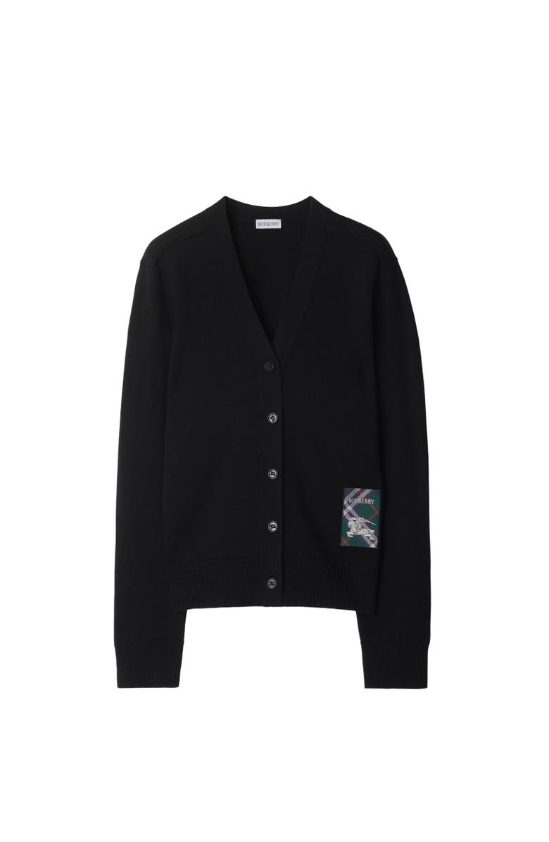 Burberry Check Label Wool Cardigan, Alternate, color, Black