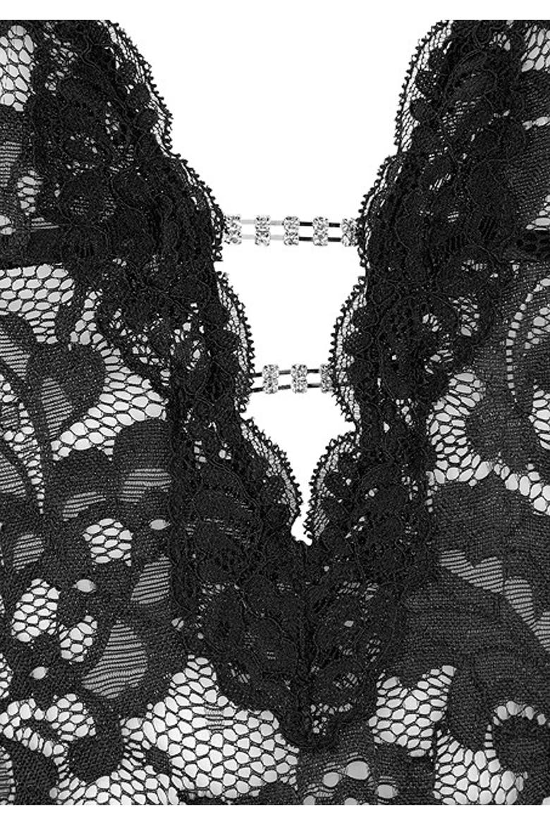 Women's Lace Halter Negligee, Alternate, color, Black